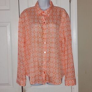Chico's light orange and white pleated button down long sleeve shirt  Sz 3  (16)